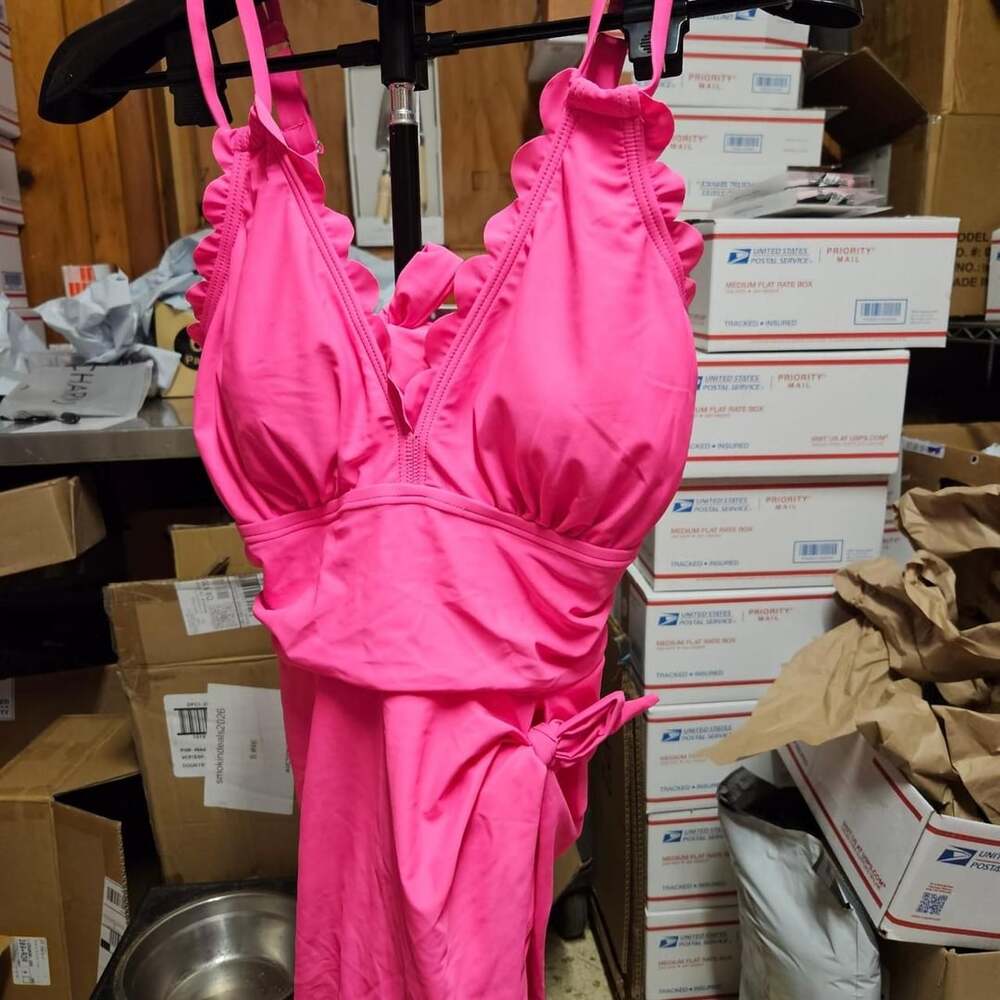 (136) Charmo Pink Ruffle Trim One Piece Swimsuit